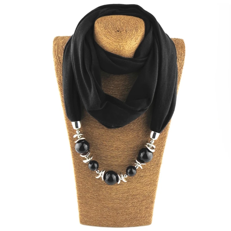 Ethnic Lightweight Solid Color Collar Scarf Luxury Beaded Pendants Jewelry Necklace for Infinity Scarves Wrap Women Shaw