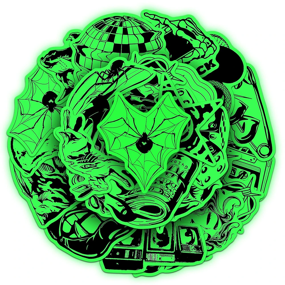 20pcs Glow in The Dark Luminous Trend Stickers Cool Cartoon Waterproof Sticker Water Bottle Laptop Phone Graffiti Decals Decor