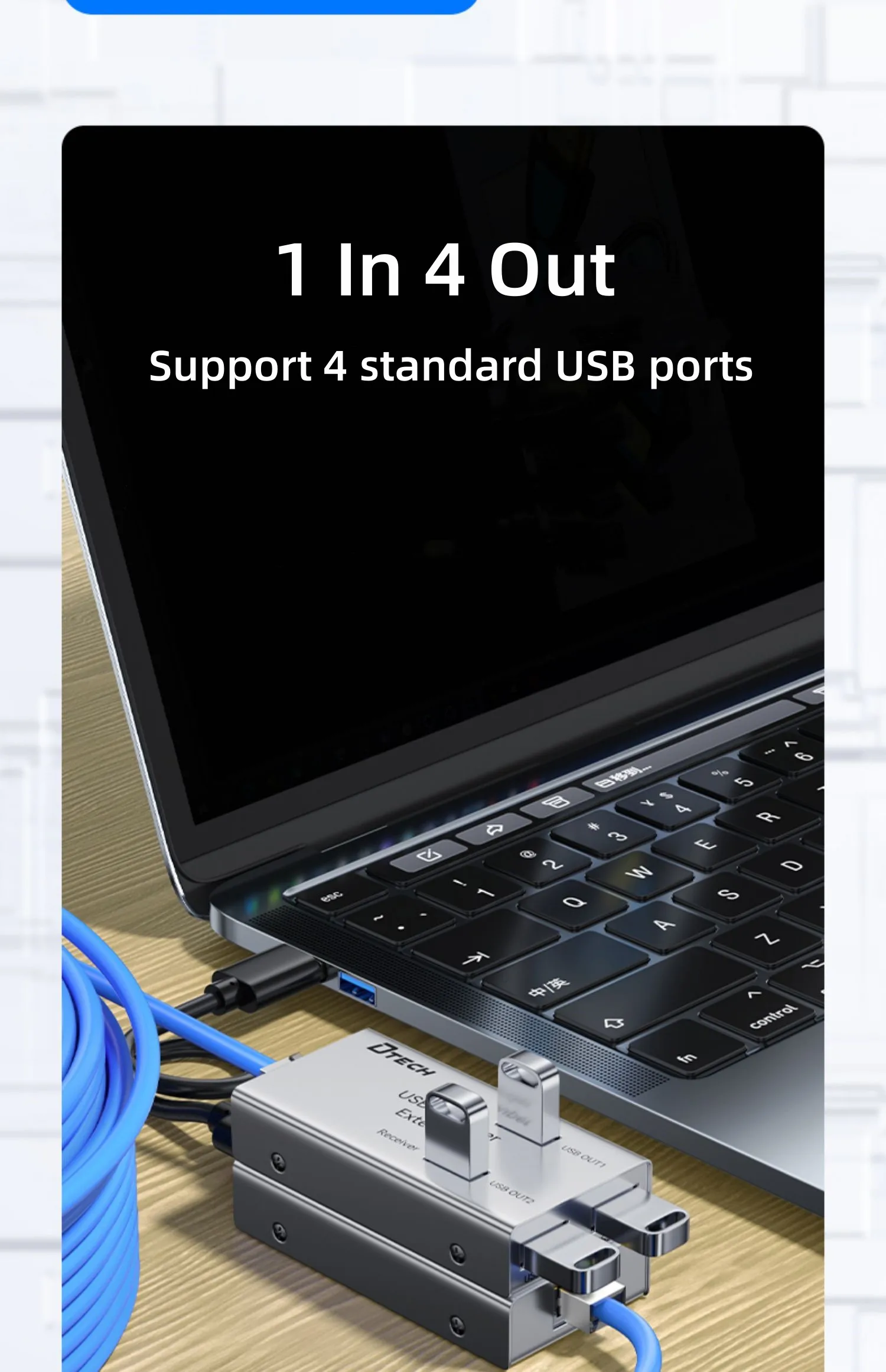 Transmitter and Receiver Rj45 USB Extender 50m With DC 5V Power Adapter USB2.0 Extender
