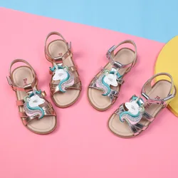 Summer Unicorn Sandals for kids Sparkle Sandals Little Girls Breathable Shoes Toddlers Princess Shoes Leather Beach Holiday