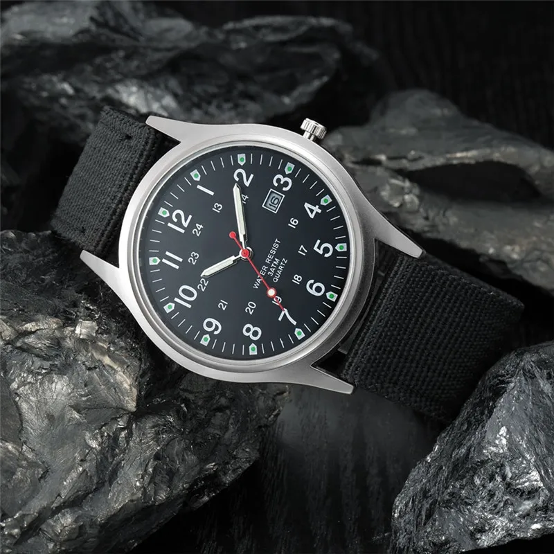 Relojes baratos de marca para hombres, reloj de pulsera de cuarzo con fecha militar deportivo con correa de cuero informal a la moda para estudiantes, reloj Masculino negro