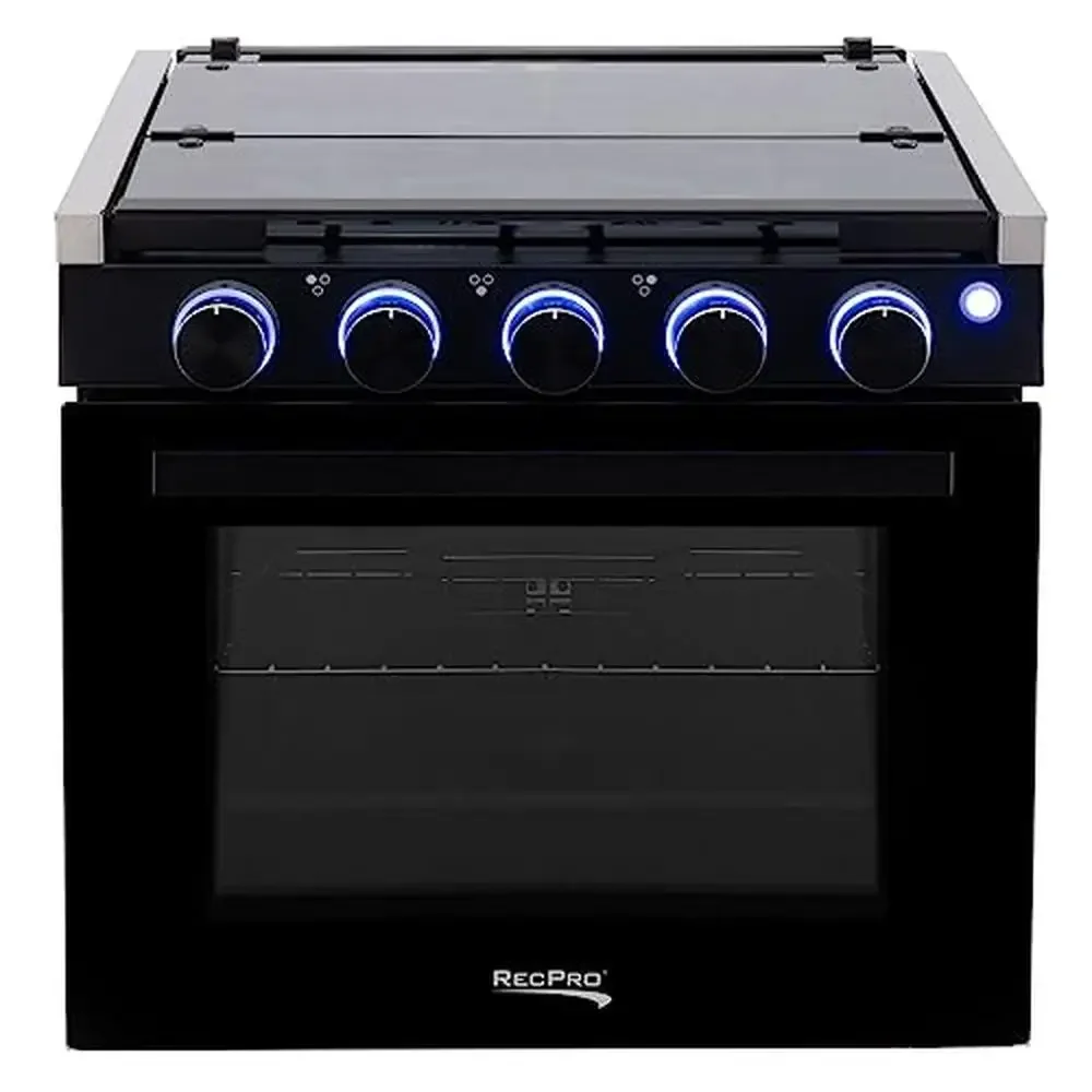 เตาแก๊ส 21" สูง 6500/8000 BTU Three Burner 7100 BTU เตาอบ 1.8 Cu. ความจุ Ft ตัวเลือก Vented Stainless Steel/Black RV