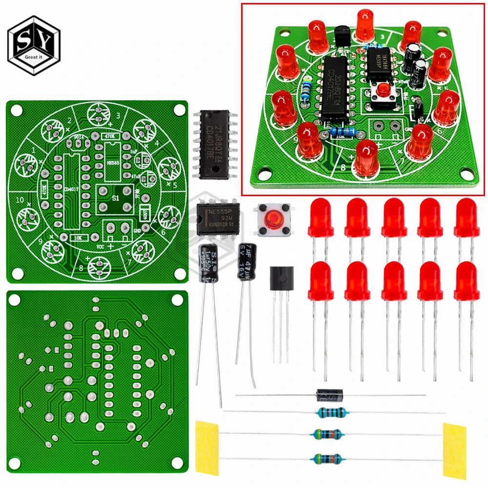 Lucky Rotary Suite Electronic Suite Turntable CD4017 NE555 Self LED Light Kits Production Parts Module 3V 5V Pulse Generator DIY