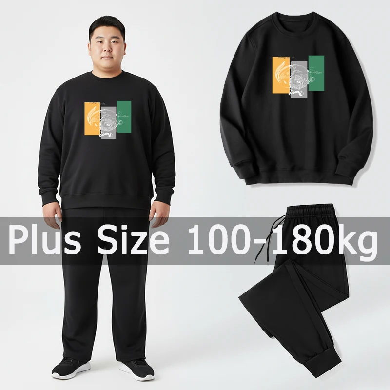 

Plus Size Men Sweatshirt Sets Long Pants Sport Suits 5XL 6XL 7XL 100-180kg Autumn Winter Long Sleeve Tops Big Size Men Clothing