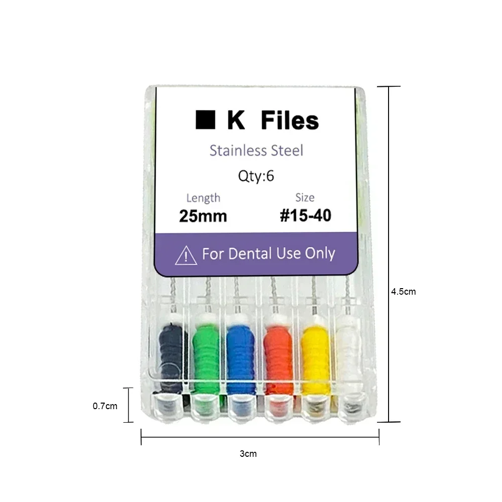 6 unidades/pacote dental mão uso k arquivos 21cm 25mm de aço inoxidável endodontic raiz canal arquivo dental ferramentas tratamento odontologia