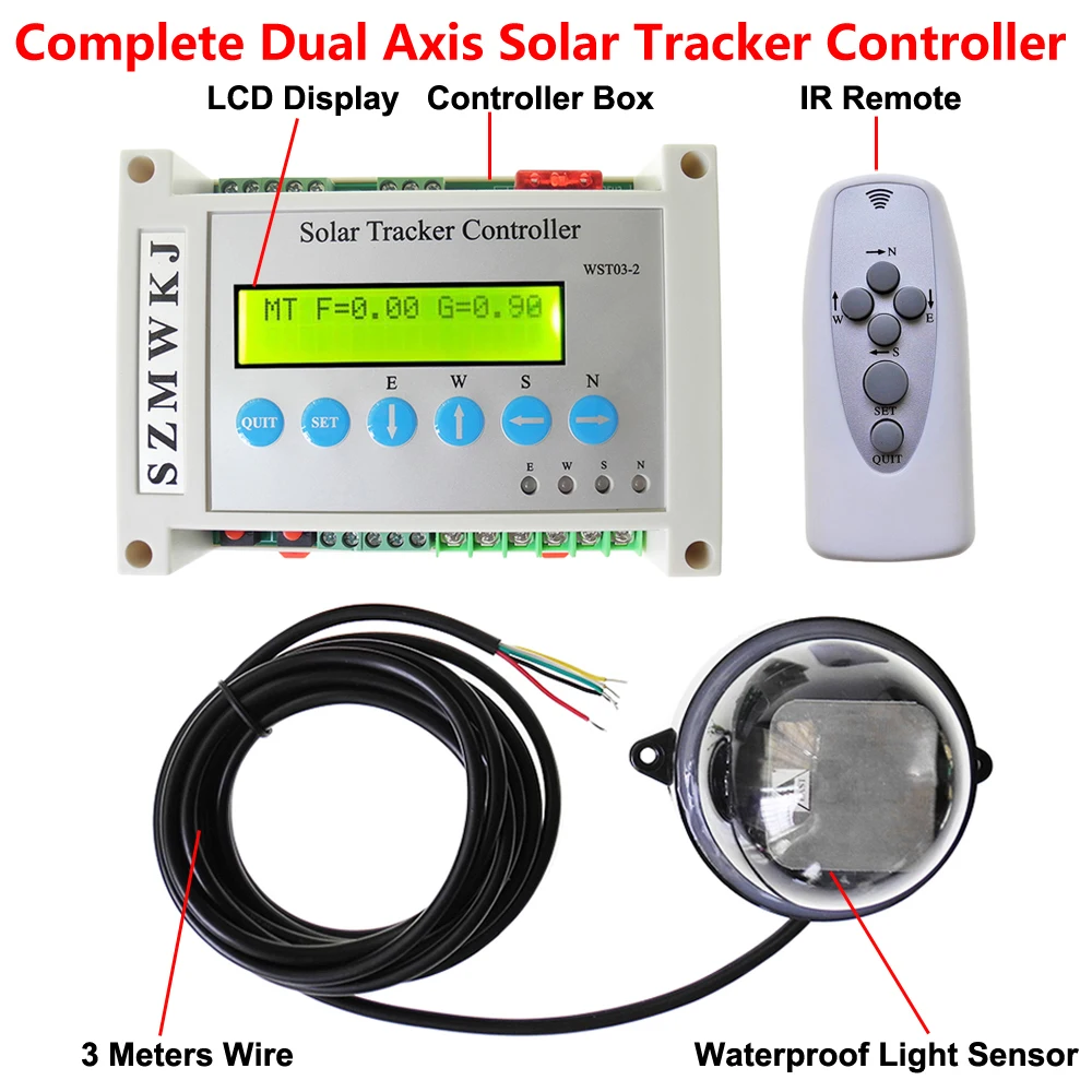 Dual Axis Electronic LCD Solar Tracker Controller + 40A 2-Channel 4-Way Relay Extenstion Module for Large Current Solar System