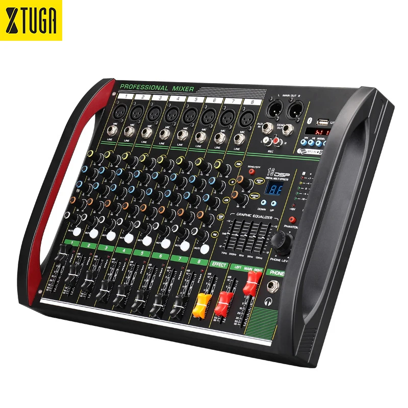 

Xtuga M8 Professional Console Desk System 8Ch Digital USB MP3 Computer Input 48V Stereo DJ Studio Audio Mixer