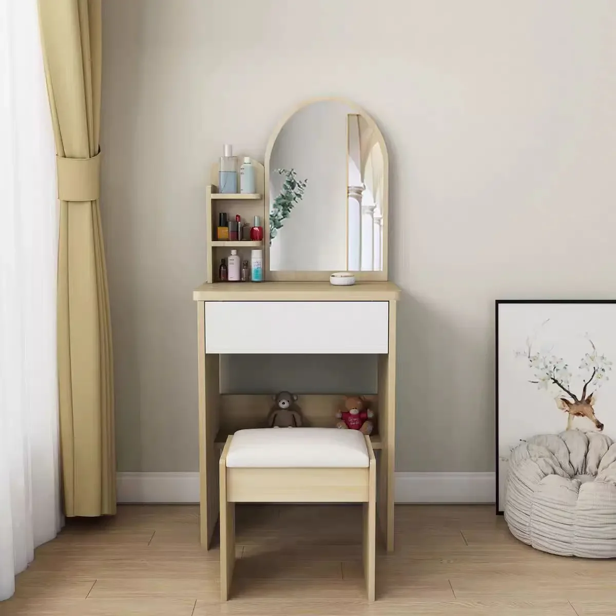 Focus on cross-border dresser small apartment bedroom bay window makeup table 115 walnut color makeup table