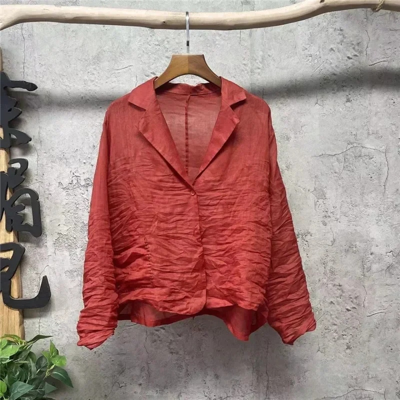 Cardigan polyvalent imbibé de ramie pour femme, manteau de couture décontracté rétro, veste fine adt, manches longues, niche ary, printemps, nouveau, 2024