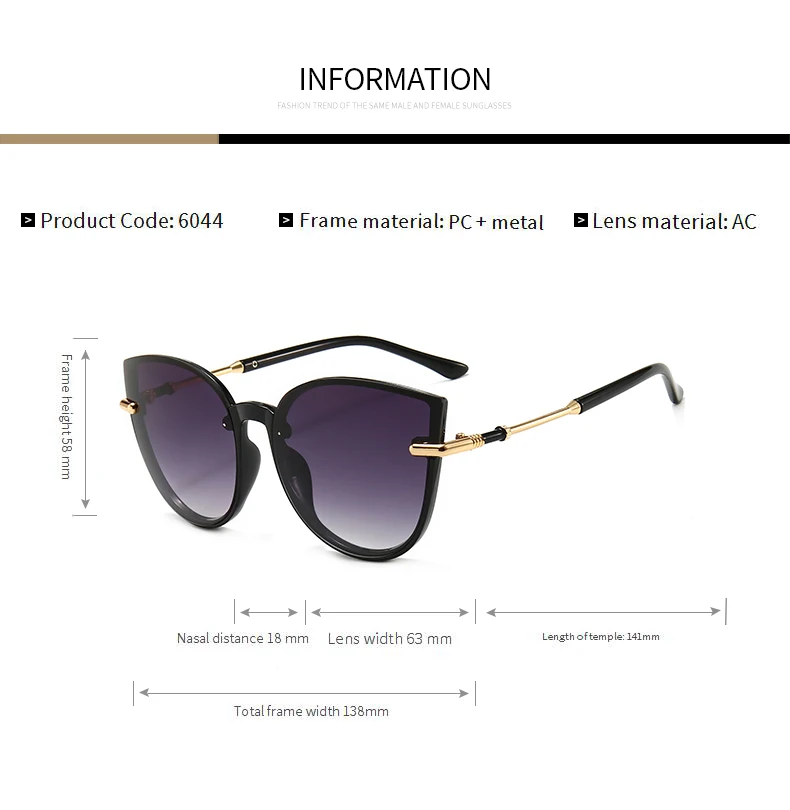 Neuer Modetrend Personalisierte Sonnenbrille mit Großem Rahmen Internet-Berühmtheit Instagram Damen-Sonnenbrille 6044 – Detail 4