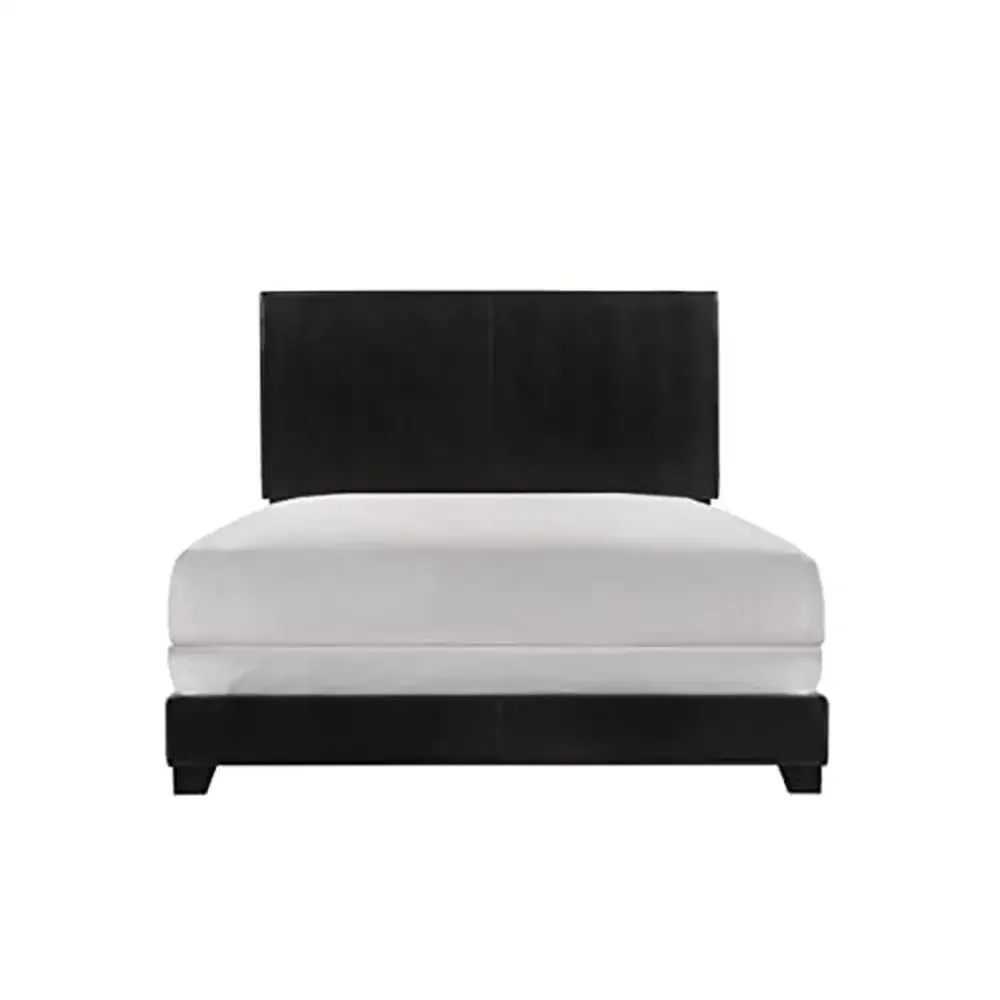 Upholstered Bed Full Black Wood Frame Clean Line Style Easy Assembly Suitable Various Decors 400lbs Capacity