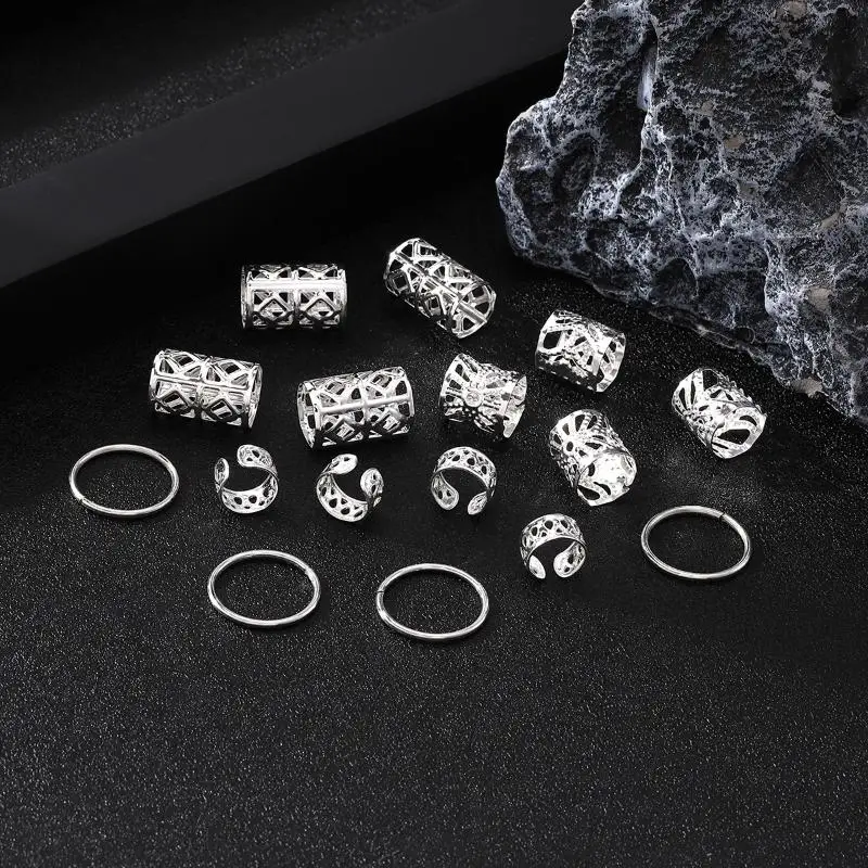 80pcs/set Mixed Hair Rings Set Dreadlocks Beads Hair Braid Rings Clips Dread Locks Hair Braiding Cuffs Decoration/Accessories