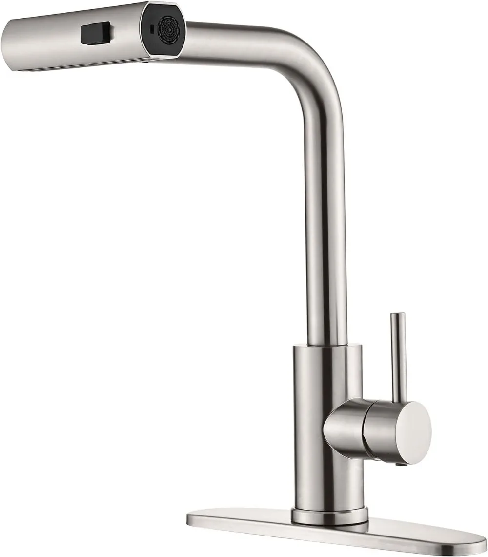 Kitchen Faucet with Pull Down Sprayer, Brushed Nickel Waterfall Touch Single Hole Handle Stainless Steel Kitchen Sink Faucets