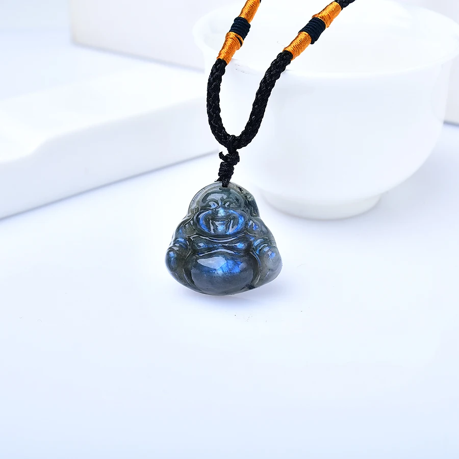 1PC Natural labradorite Maitreya Buddha Statue Pendant Random Crystal Healing Stone Carving Gemstone Crafts Home Decor DIY Gift view 6