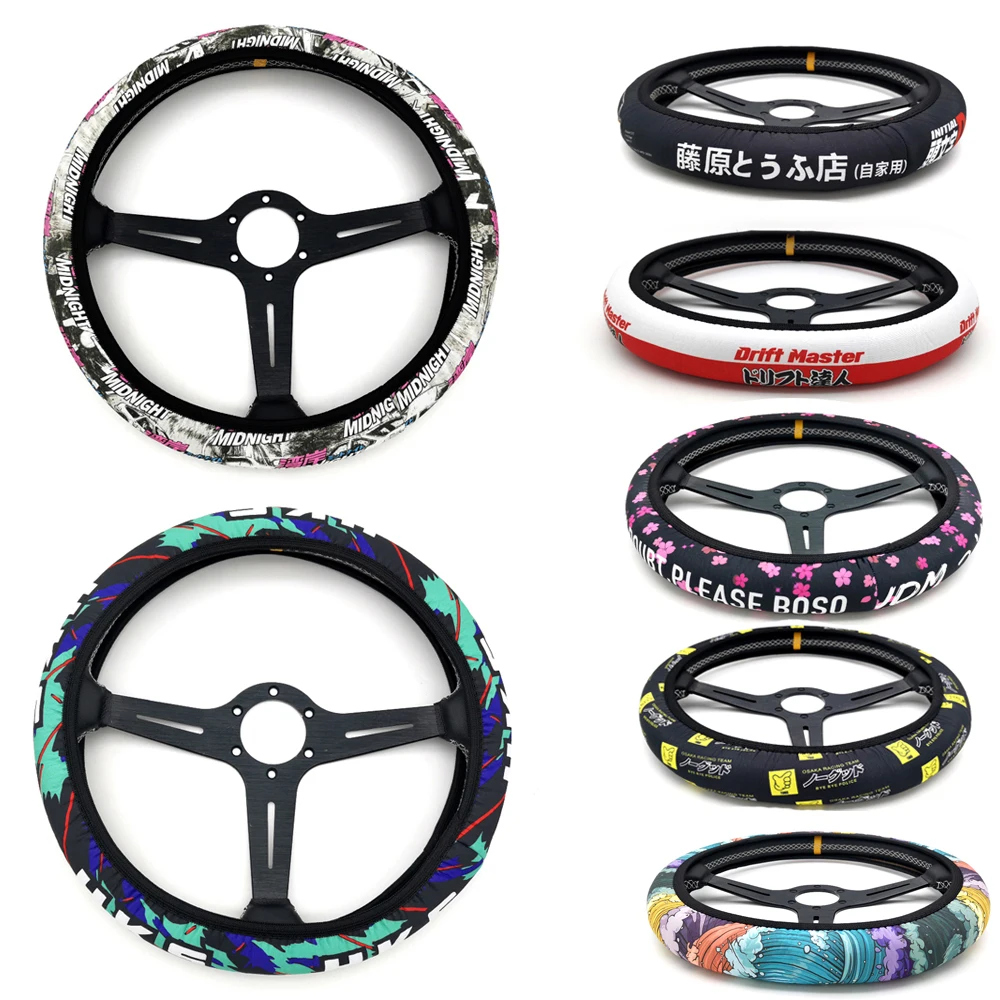 JDM Initial D Car Steering Wheel Cover Anti Slip Foldable Racing Style Decoration For Lexus Mazda Nissan Auto Accessory