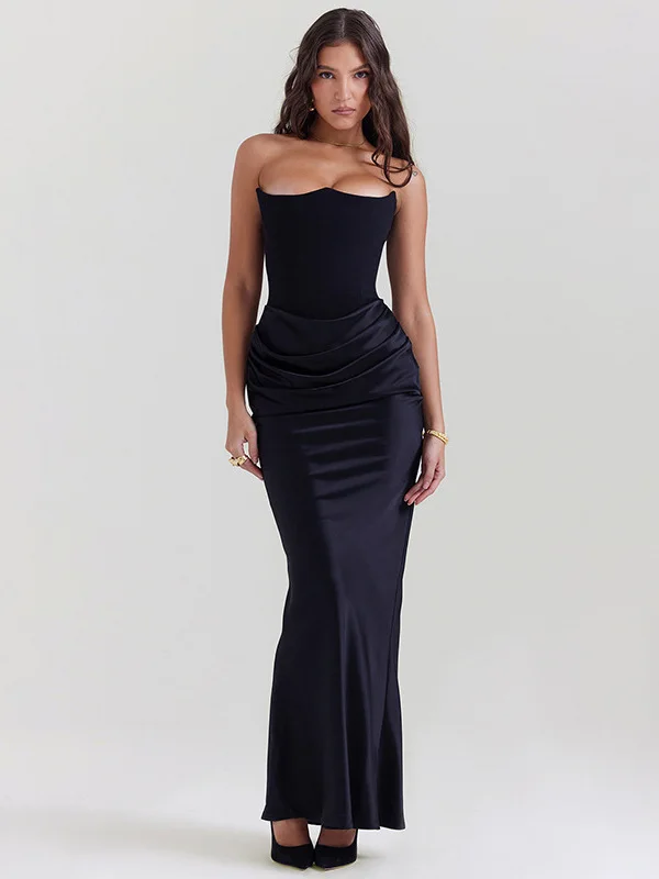 

Sexy Long Evening Gown Wrap Chest Skirt Spring Night Market Women's Faionable Slim Fit oulder Bared Fi Tail Dr