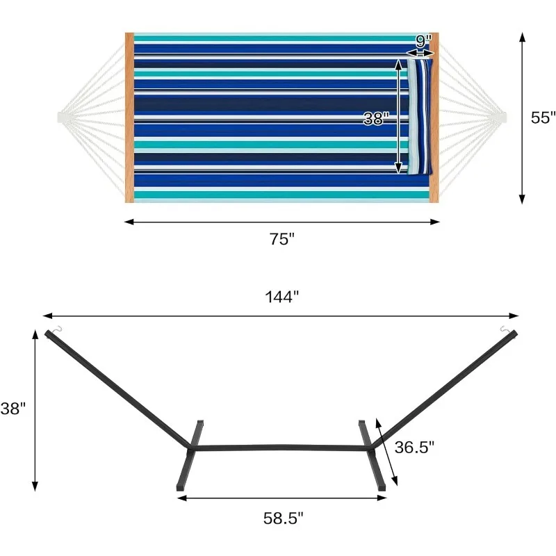 Tweepersoons Hangmat Met Standaard, Zware Buitenpatio Hangmat Met Draagbare Stalen Standaard Voor 2 Personen