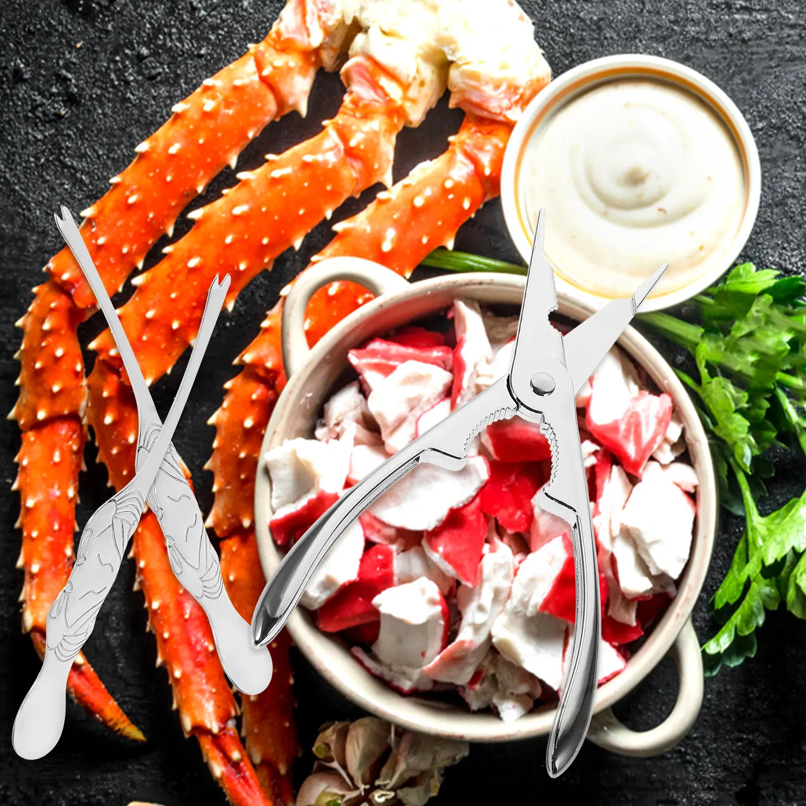 Stainless Steel Crab Eating Tools Set Seafood Cracker Forks and Picks for Lobster Crab Legs Oyster Shells