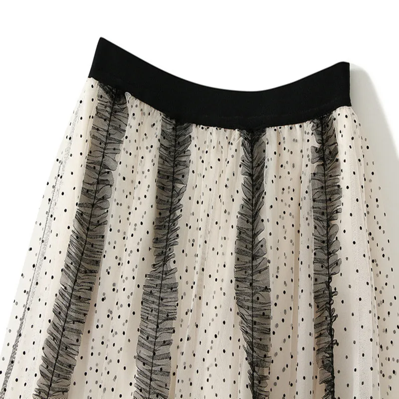 Halblanger Schwerindustrie-Mesh-Rock mit Wellenpunkten und A-Linien-Stil, elegant und hochwertig, blauer Kuchen