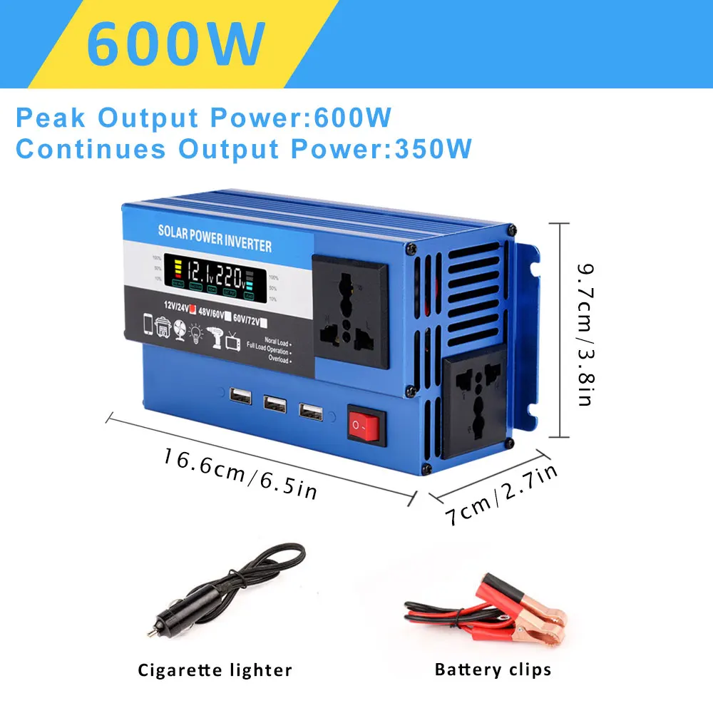 

600W -2200W Solar Power Inverters Modified Sine Wave Car Inverter DC12V To AC 220V Transformer LCD Screen With Cigarette Lighter