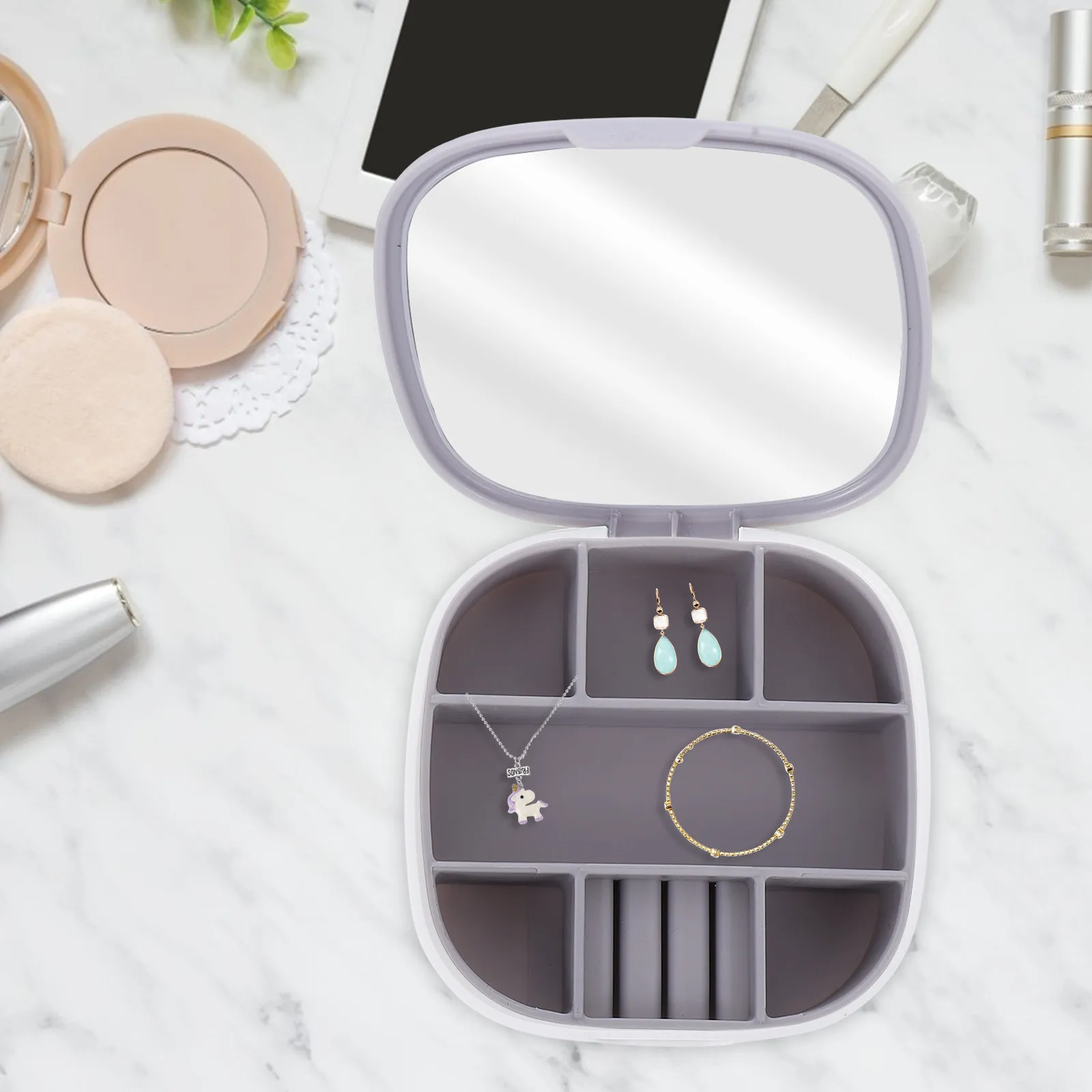 

Portable Jewelry Box Simple Design Multi-Grid Storage for Earrings Necklaces Bracelets Organizer Case Travel Home Decor