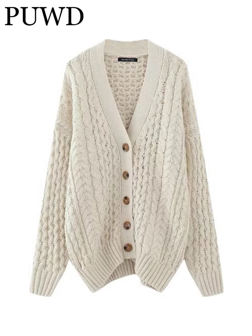 

PUWD Women Sweater 2023 Autumn Fashion Ladies Casual Vintage Knitted Cardigan Long Sleeves Sweater For Women's Chic Outwears