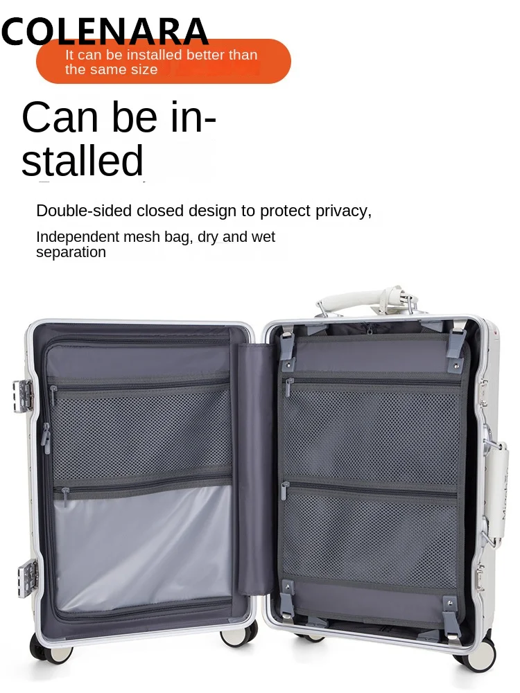 COLENARA High Quality Suitcase with Cup Holder Aluminum Frame Boarding Box Student PC Trolley Case 20\