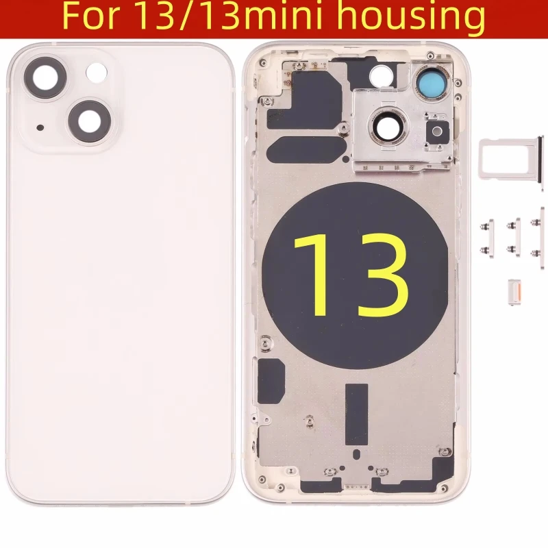 Rear Housing Assembly For iPhone 13 With Battery Back Cover+Middle Chassis Frame+SIM Tray+Side Key Parts+Tools+Adhesive