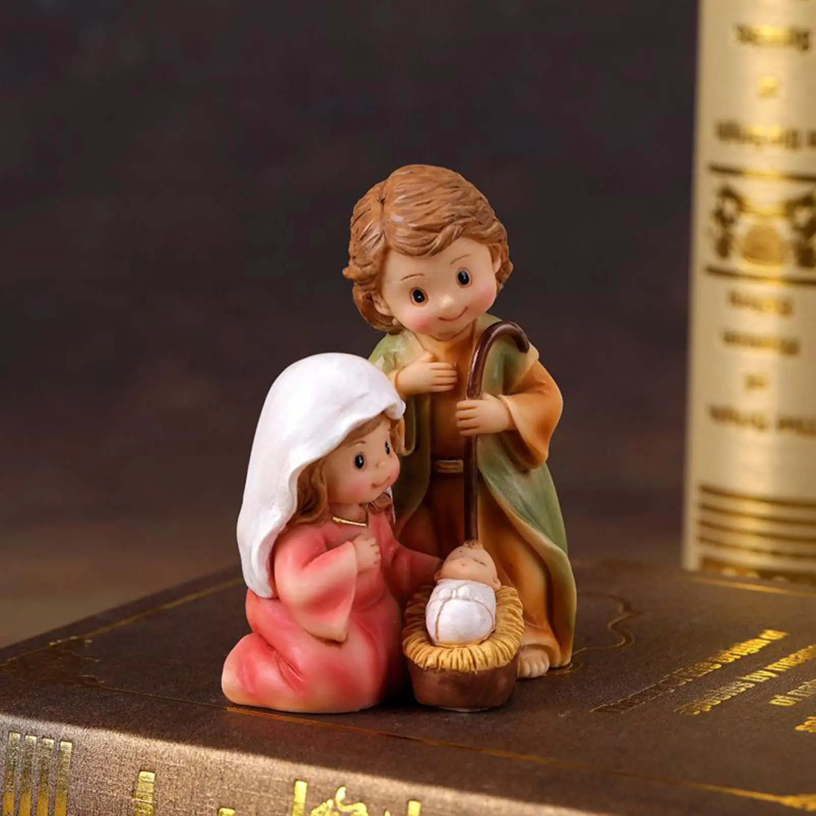 Cartoon Holy Family Statue Decoration Resin Christmas Nativity Scene Decor Figurine Desktop Birth Of Jesus Statue Home Decor