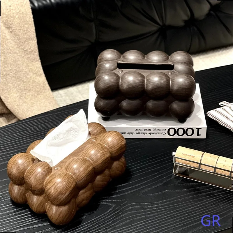 Century Modern Tissue Box Cover Walnut Wood Grain Decorative Napkin Holder for Living Room view 3