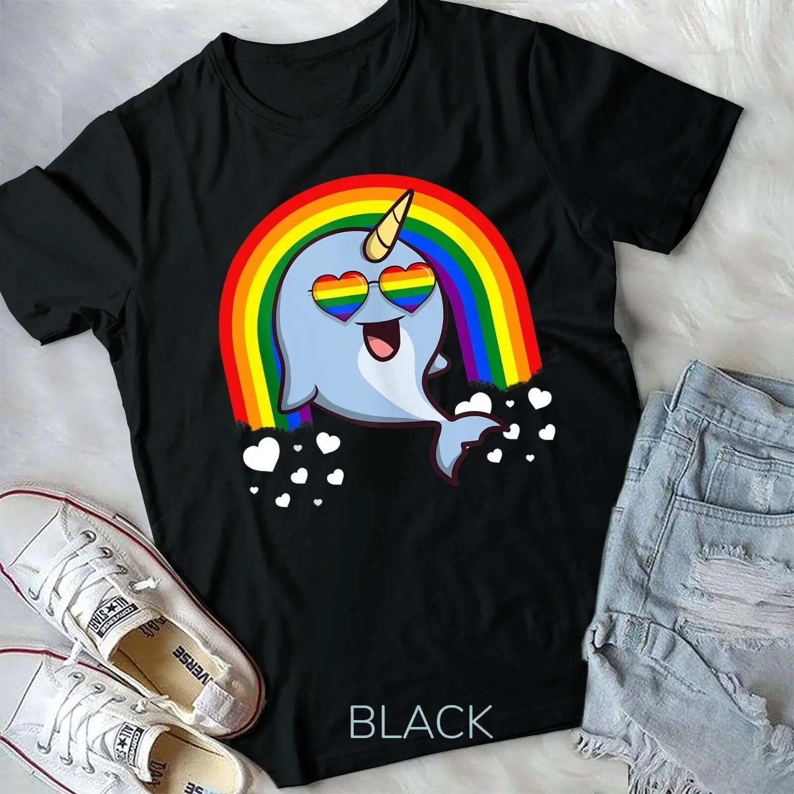 LGBT Narwhal Whale Gay Pride Rainbow LGBTQ Cute Gift Unisex T-shirt