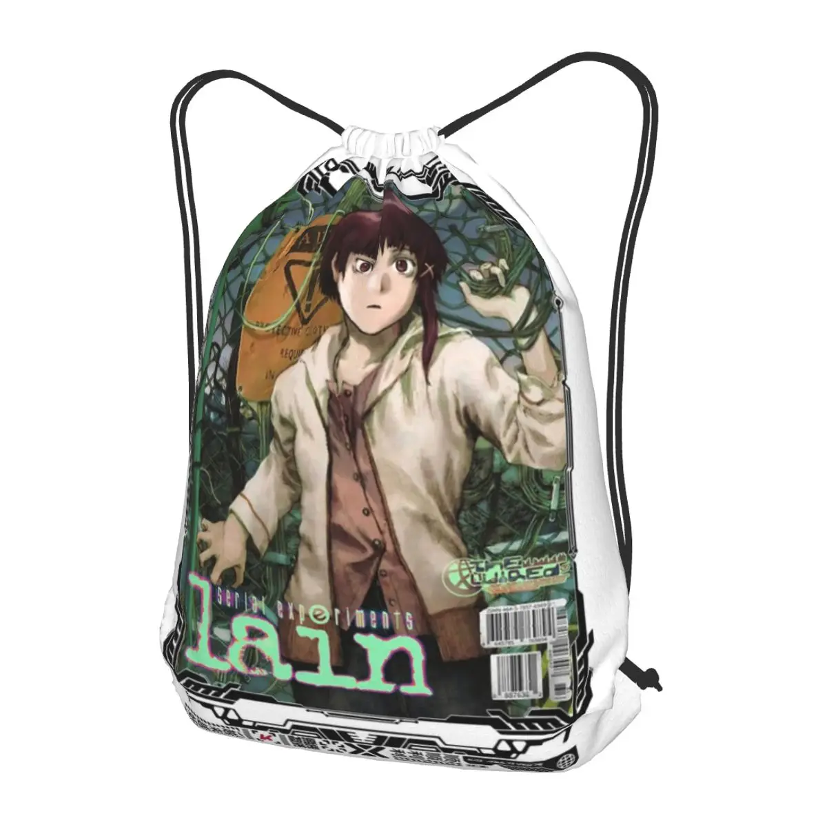 Serial Experiments Lain Backpacks Portable Drawstring Bundle Pocket Sports Bag Book Bags for Travel School