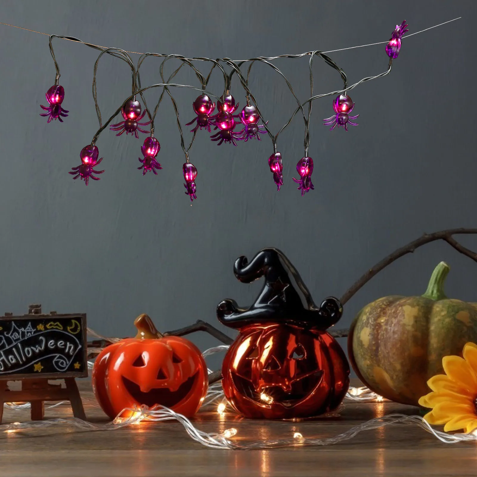 Solar Spider String Lights Halloween Decorative Purple LED Garden Yard Balcony Lawn Festive Lighting Outdoor Party Supplies