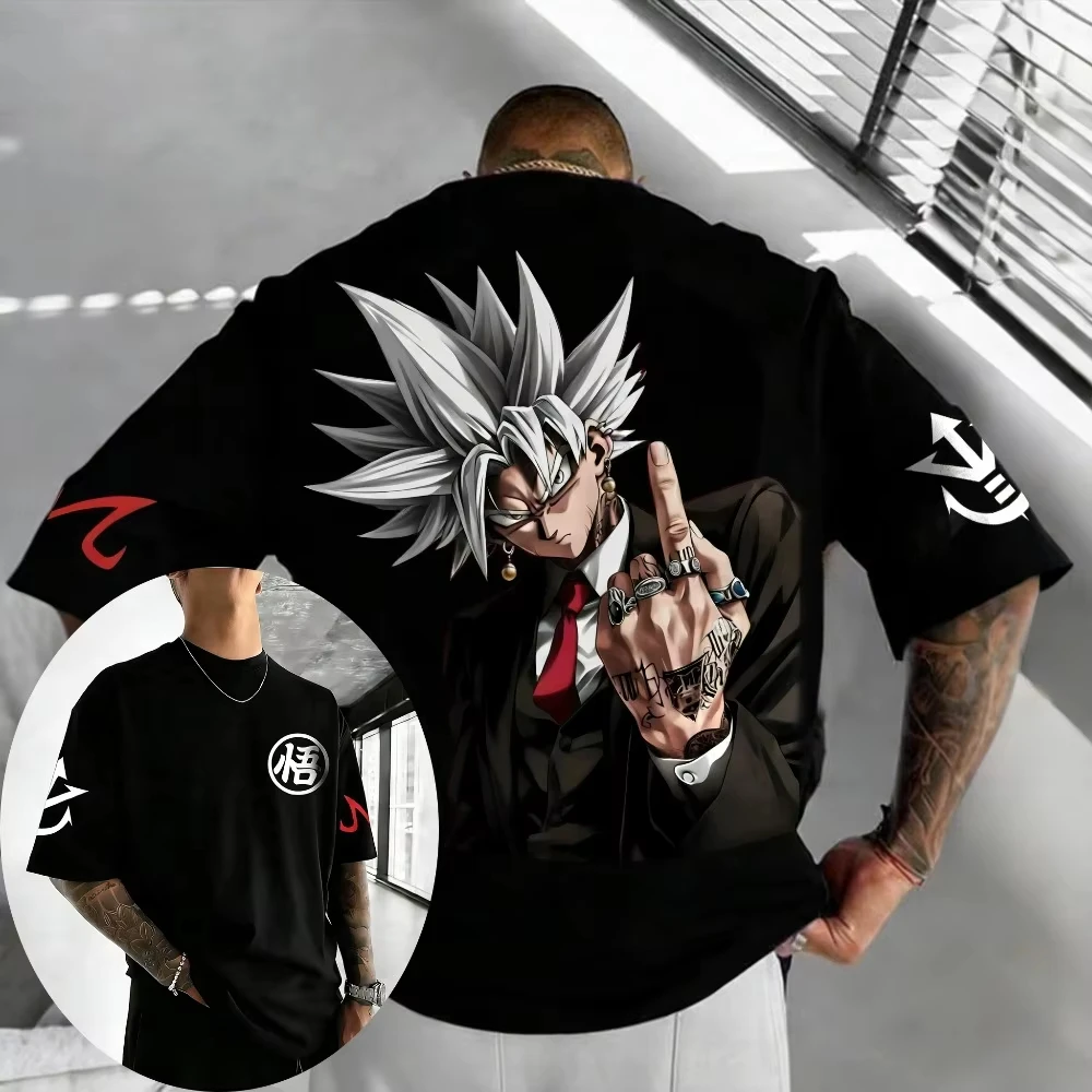 

Футболка унисекс из чистого хлопка с принтом Dragon Ball Vegeta, летняя коллекция 2026, модная повседневная американская футболка с аниме-принтом для родителей и детей, с коротким рукавом