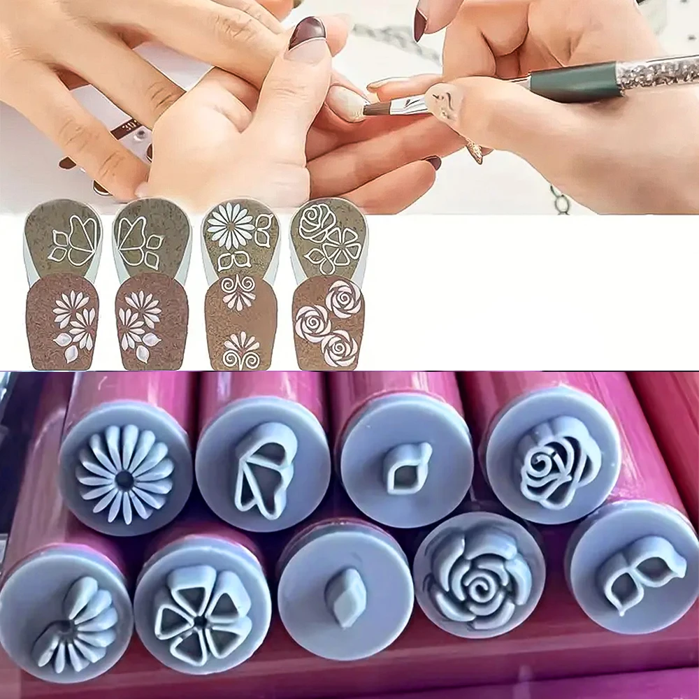 4/6/10Pcs Graffiti Drawing Nail Art Stamp Pen Set - DIY Nail Art Embellishment Flower Stamping Pens Nail Art Printing Templates