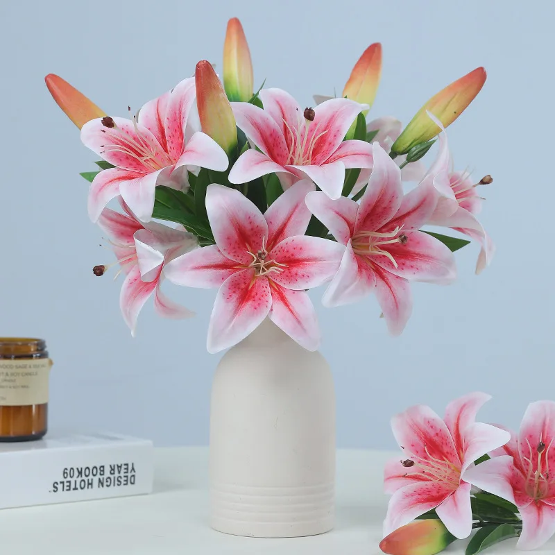 High Quality 2 Heads Artificial Flowers Plastic Lily 30cm White Pink For Home Hotel Decor Wedding Events Ceremony Party Favor
