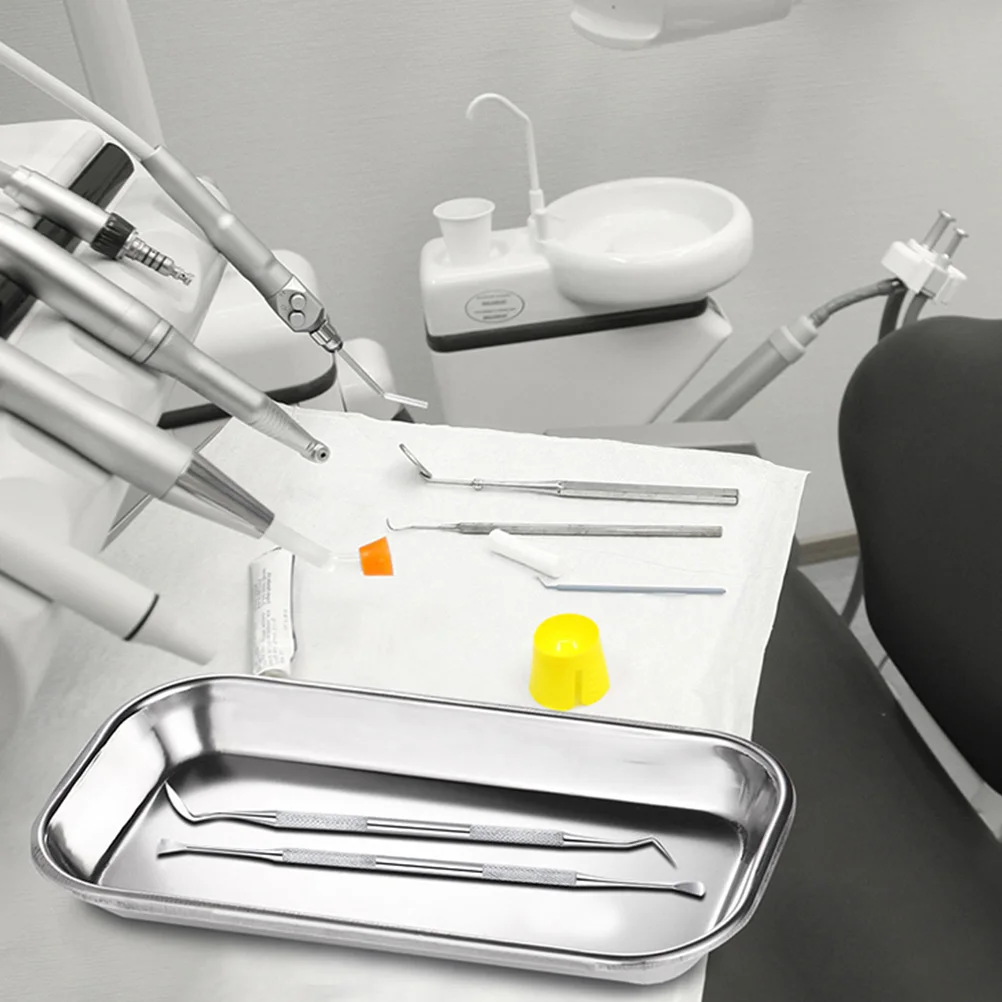 

2 Pcs Stainless Steel Dental Pallet Mirror Polished Tray Trays Abrasion Resistant Tool Plate Oral Instrument Holder Dentistry