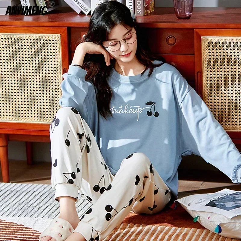 Romantic Printing Pure Cotton Sleepwear Leisure Women\'s Home Clothing Autumn Winter Pyjamas 100% Coton Fashion Loungewear Pj Set