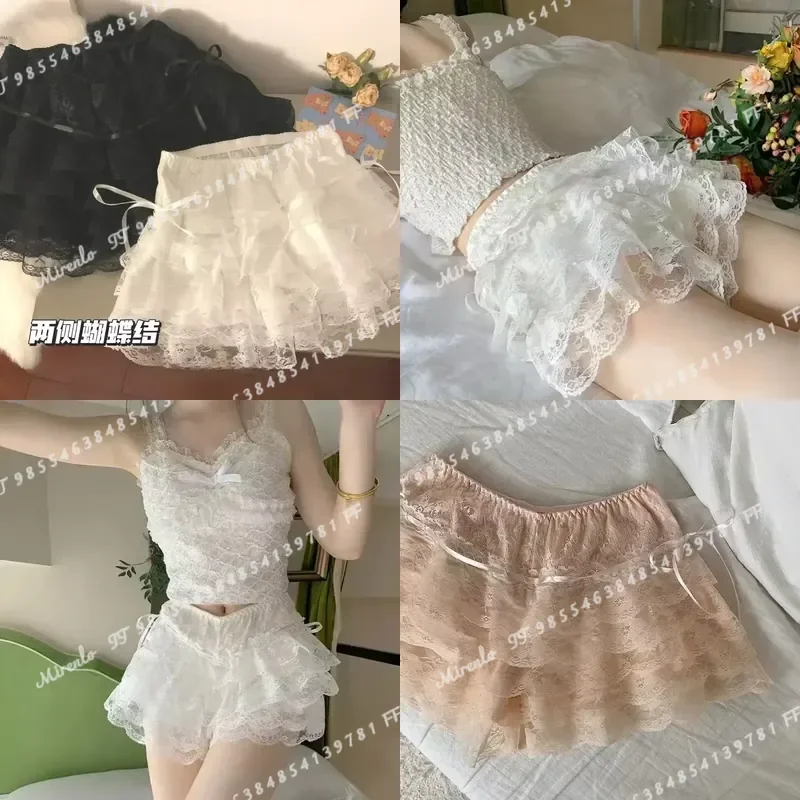 Pantalones Cortos de Seguridad Lolita con Encaje Floral 2024 para Mujer, Pantalones Cortos de Verano, Braguitas, Pantalones Cortos Holgados de Princesa a la Moda para Niñas