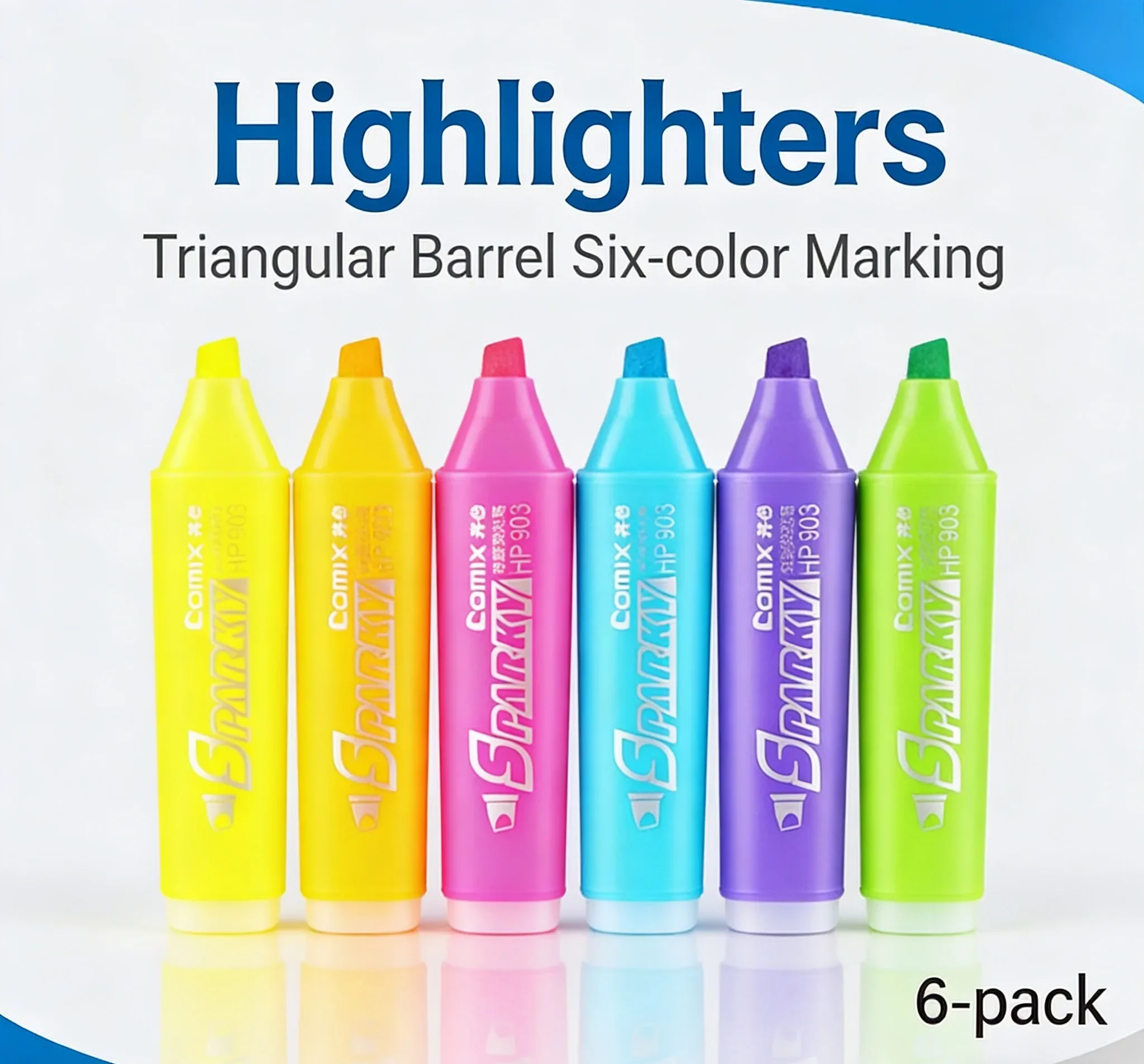

6 Colors Available Highlighter Fluorescent Pen Bright Color Marker for Note Taking Marking School Supplies