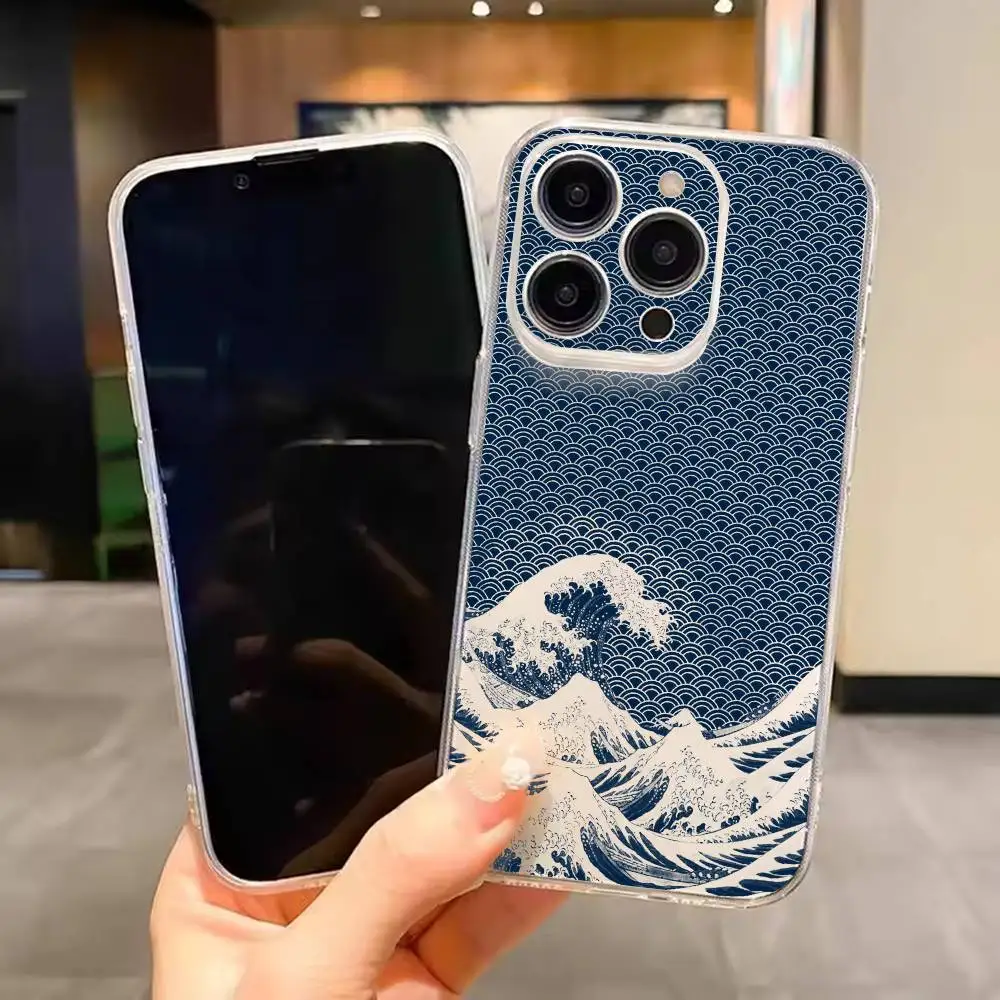 

Kanagawa-oki Nami Ura Hokusai Phone Case For iPhone 17 16 15 14 13 12 11 Mini Pro Max Plus Transparent Cover
