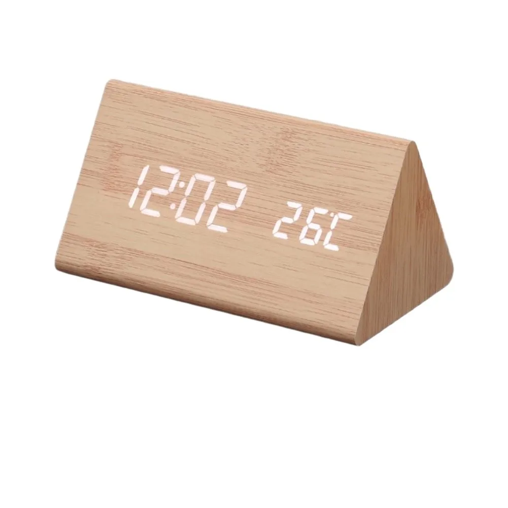 Wood Digital Alarm Clock Multi Function Temperature Date For Nightstand Office Table Decoration Electronic Clock