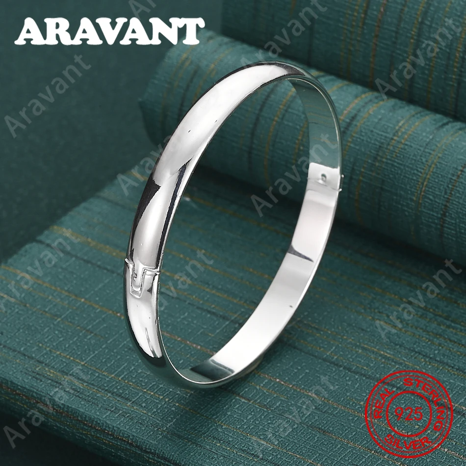925 Sterling Silver Geometric 8mm Round Smooth Bangle - Unique Gift For Women, Versatile For Events And Jewelry