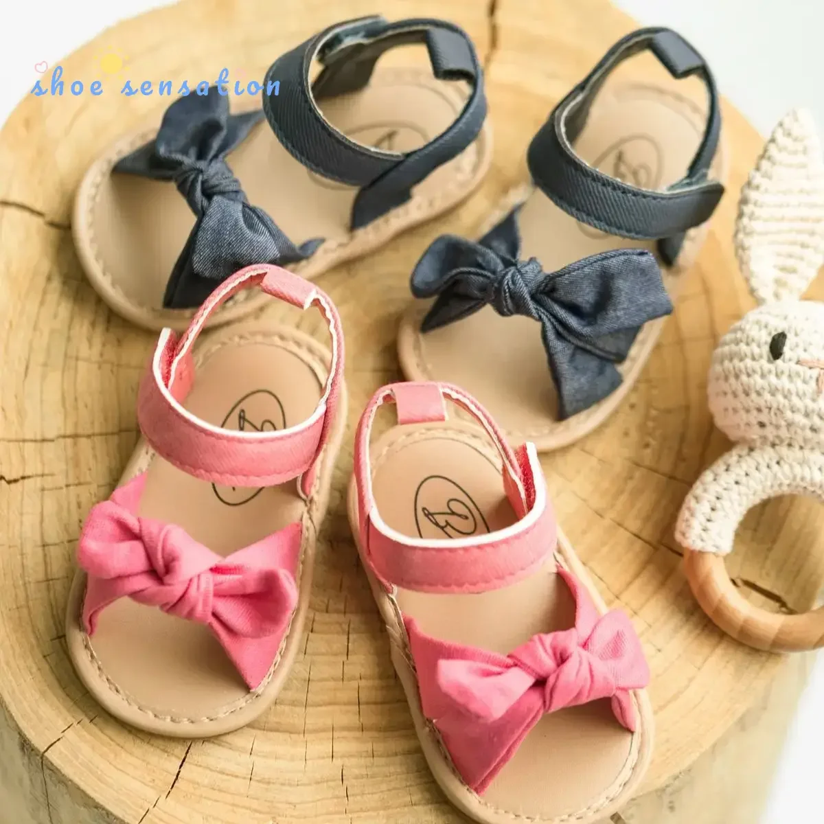 

2024 New Baby Girl Canvas Sandals Infant Girls Shoes Fashion Bow-knot Princess Rubber Sole Non-slip Toddler First Walkers