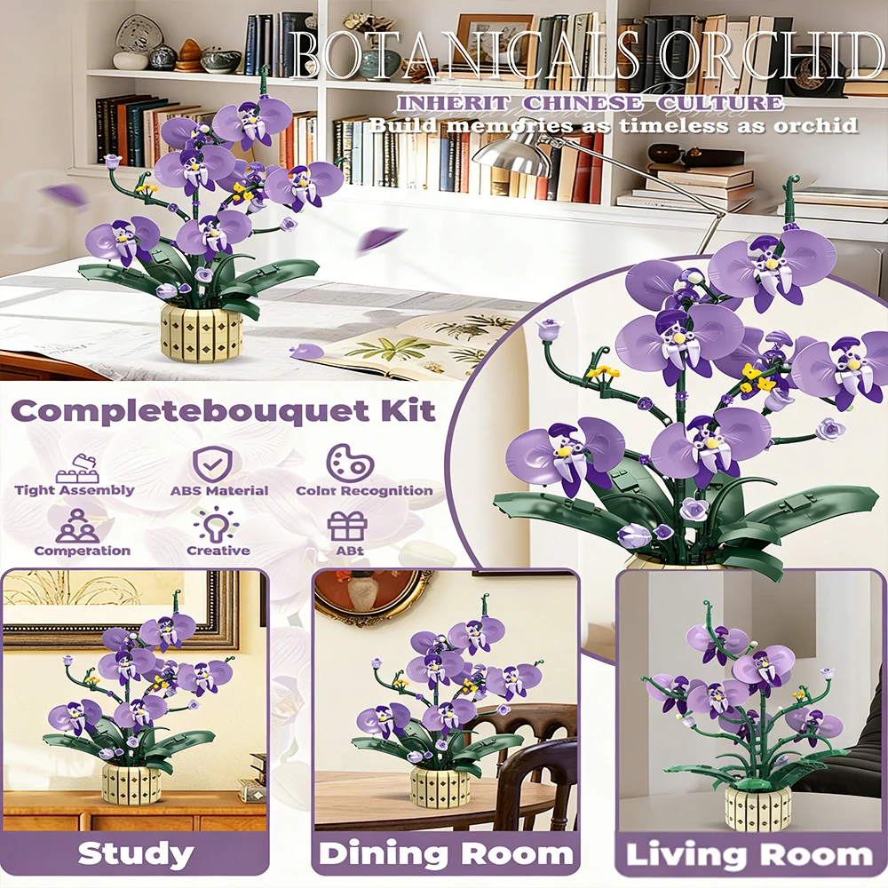 

Конструктор «Вечная орхидея» ко Дню святого Валентина: DIY-набор из кирпичиков, цветы с вазой и коробкой, для детей и взрослых, MOC, романтические украшения, лучший подарок