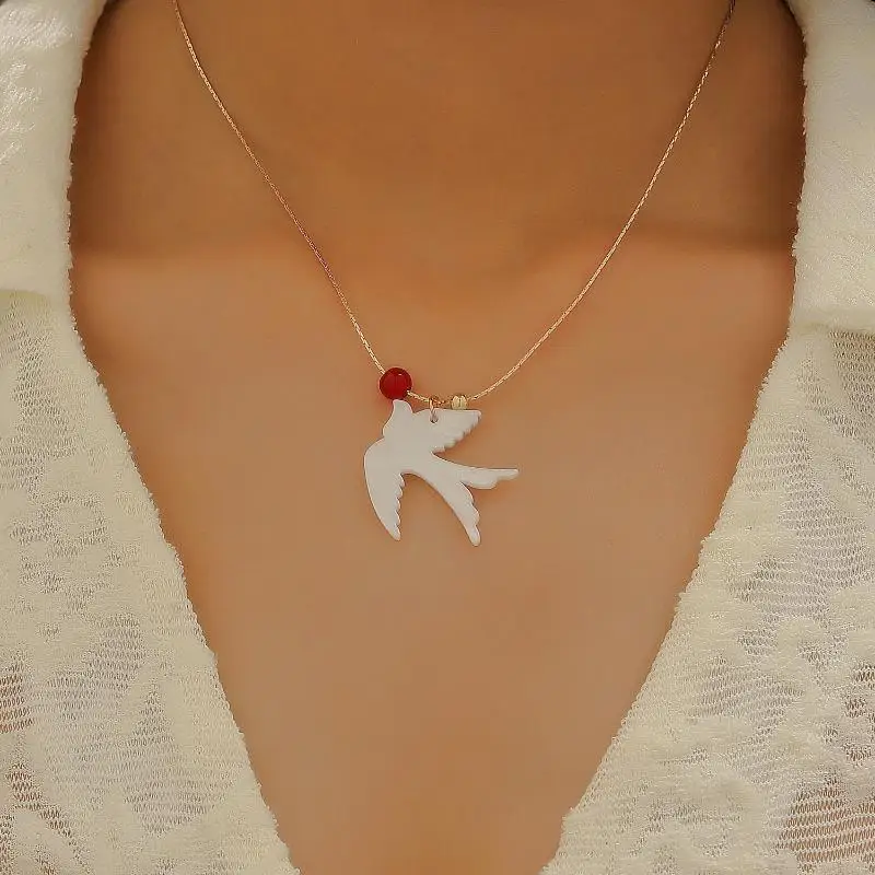 Beautiful White Dove Necklace Ceramic Vintage Pendant for Sweater Elegance
