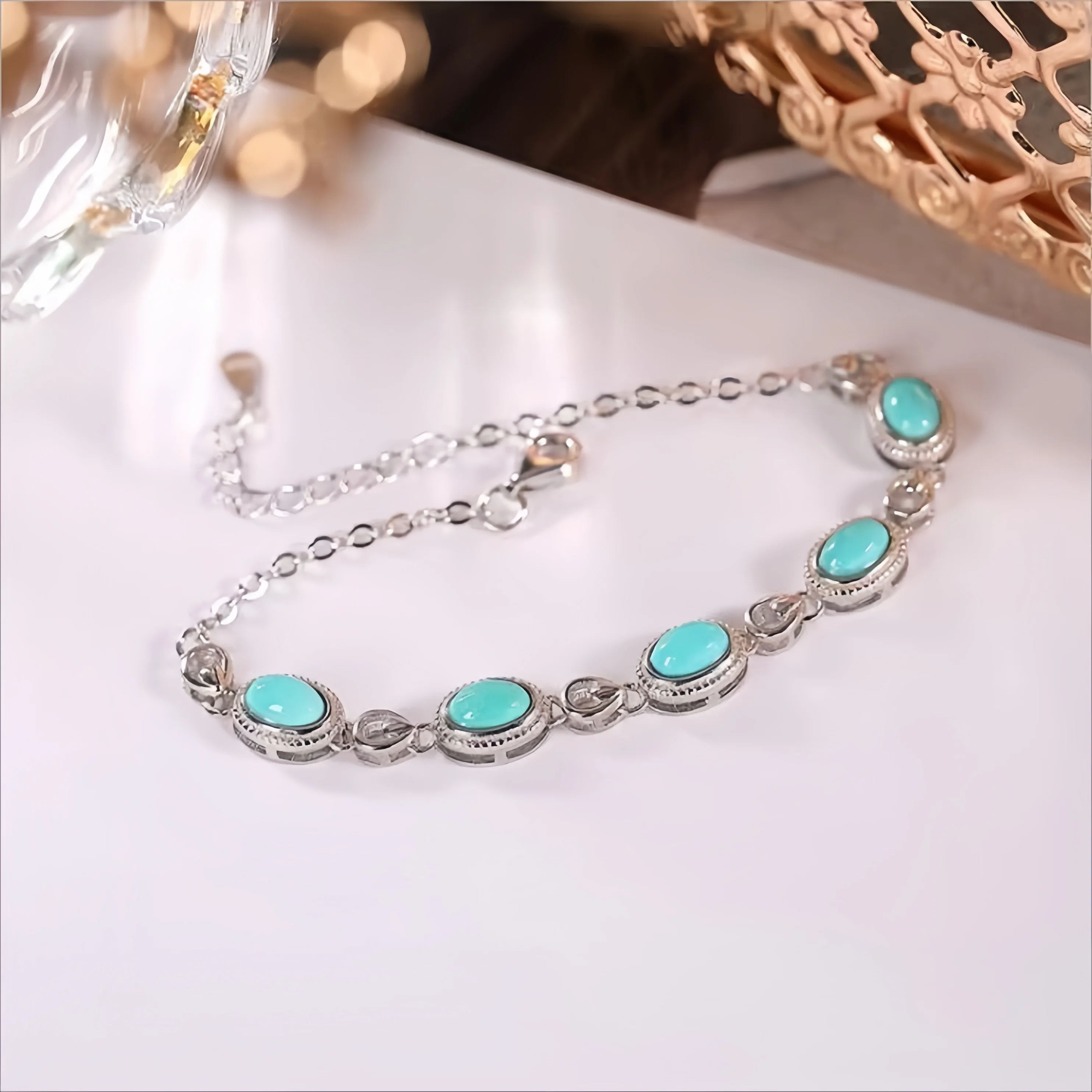 

Turquoise Bracelet 925 Steling Silver Bracelets 9mm Oval Bangles Fashion Jewelry New 2024