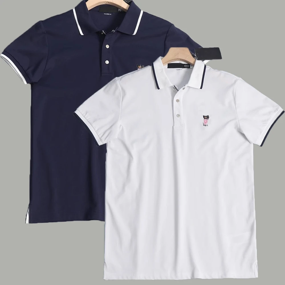 

Новая женская футболка с воротником и вышивкой в виде медведя, в стиле колор-блок, повседневная, для делового стиля, с коротким рукавом, однотонная