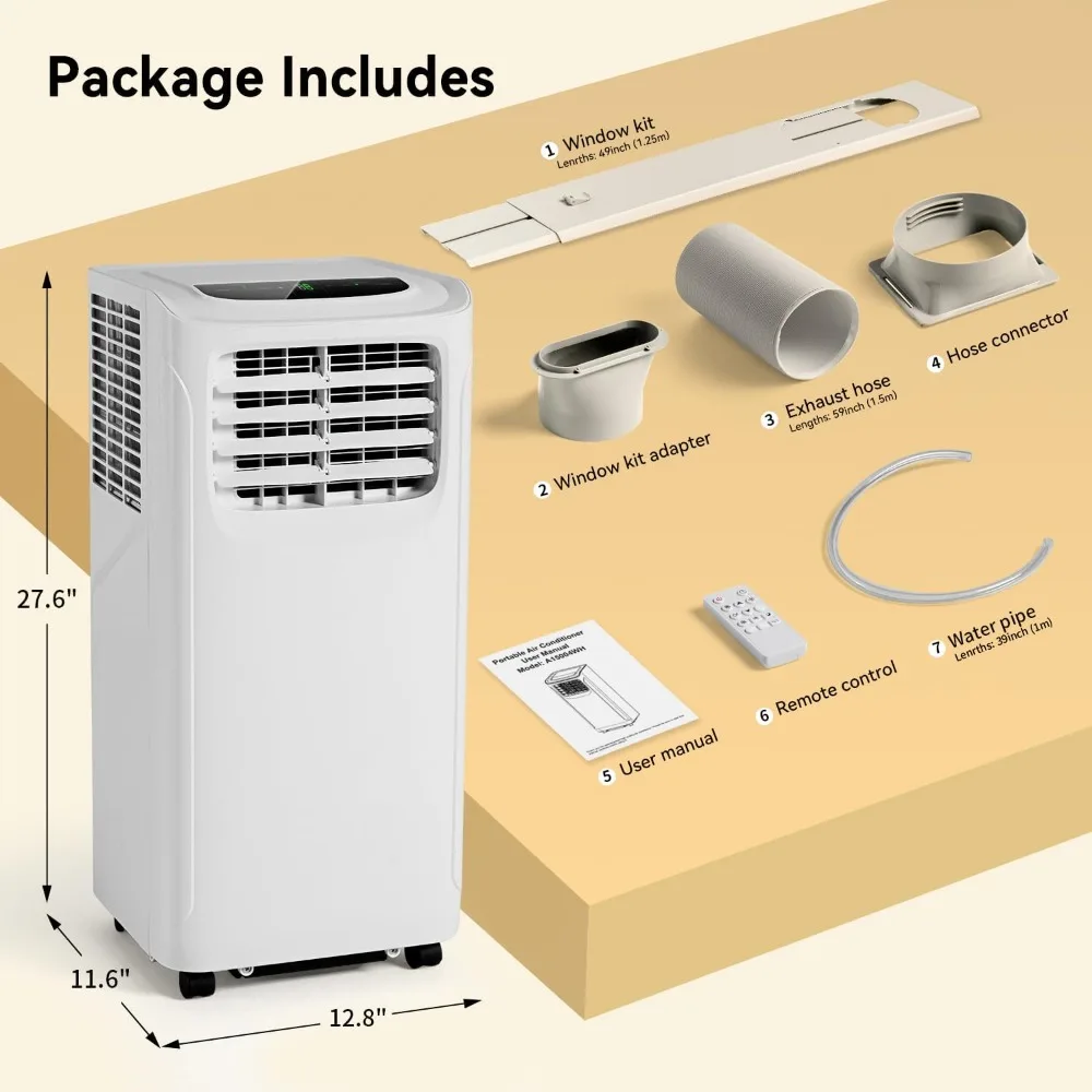 Air Conditioners 4-in-1 with Cooling, Dehumidifier, Fan, 24H Timer, Includes Window Mount Kit, Portable Air Conditioner