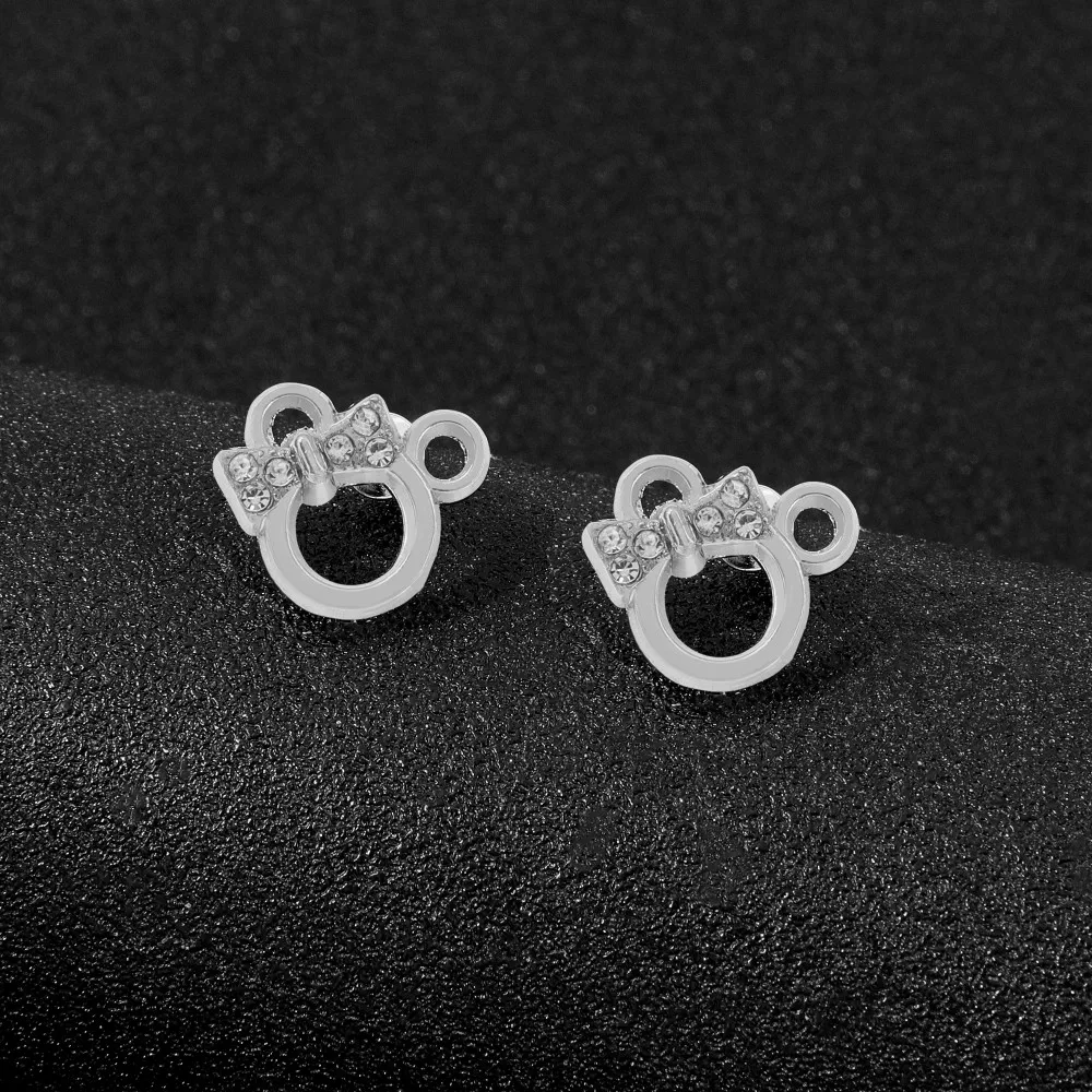 1 par de pendientes de Minnie de Disney para parejas, joyería hueca con diamantes de imitación brillantes, regalos del Día de San Valentín de dibujos animados